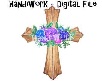 Watercolor Cross with Flowers PNG File, Easter Cross Design, Watercolor cross, Easter Cross Sublimation Design, Easter Cross with Flowers