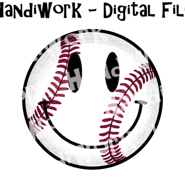 Baseball smiley face png design, baseball smiley face sublimation, baseball with a smiley face shirt png, sports smiley face digital design