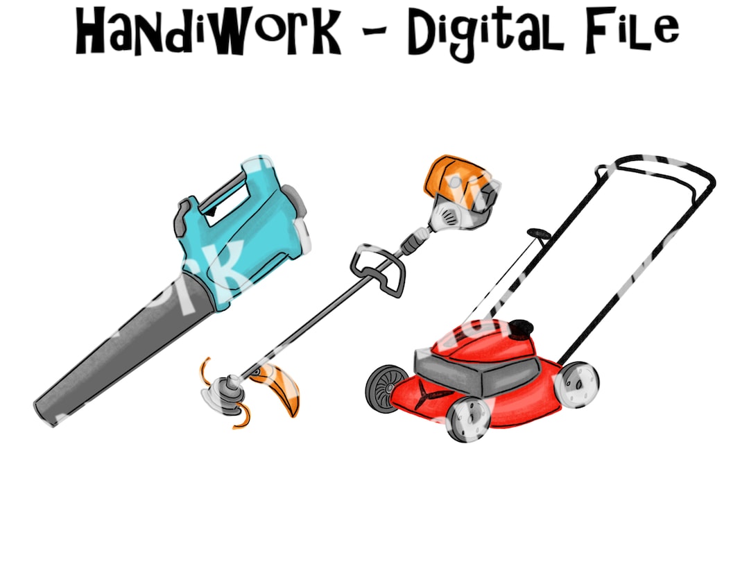 Lawn Equipment Trio Png Design, Summer Lawn Equipment Sublimation Trio,  Lawn Mower Png, Weed Eater Png, Leaf Blower Png, Lawn Clip Art Trio - Main Image