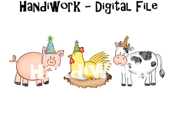 Farm animal birthday trio png design, Cute farm animal trio Birthday sublimation, farm first birthday shirt design, animals with party hats