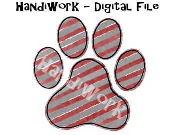Maroon and grey paw print PNG File, Watercolor Maroon and grey paw print design, paw print Sublimation, maroon and grey stripes