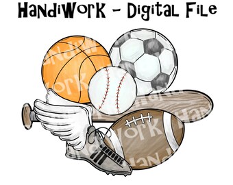 Baseball, basketball, football, soccer and track PNG File, Watercolor Sports Balls Design, Sports Balls design, Sports balls Sublimation