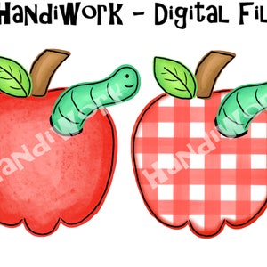Cute apple with worm design png, school apple with worm sublimation, red plaid apple png design, red gingham apple school shirt sub, apple