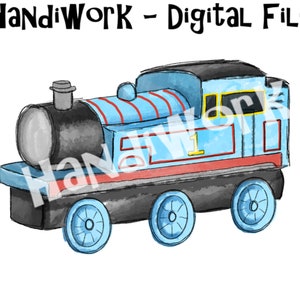 Watercolor blue train png design, blue painted train sublimation design, kids blue train with number one png design, kids train shirt png