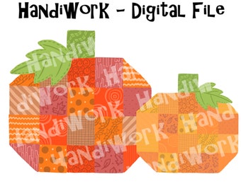 Patchwork orange Kürbisse png-Datei, faux patchwork gesteppte Kürbisse Sublimation, genähte Kürbisse digitales Design, Stoffkürbisse png