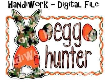 Egg hunter bunny png file, camouflage bunny rabbit egg digital file, camo Easter digital design, hunting boy Easter egg design png file