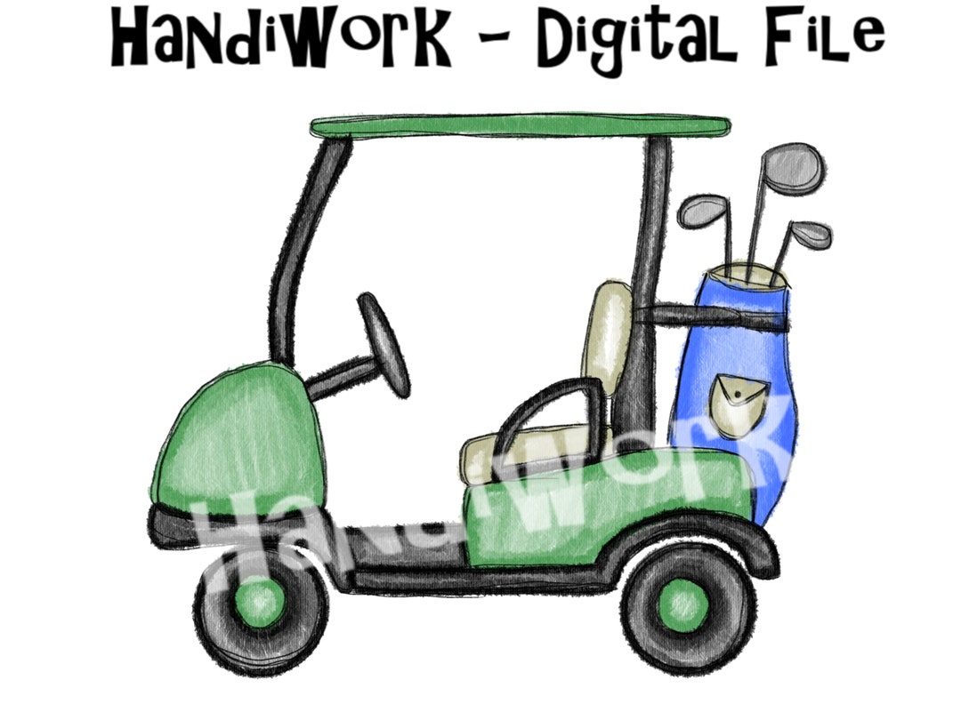 Watercolor Golf Cart Png Design, Cute Golf Cart Sublimation Design
