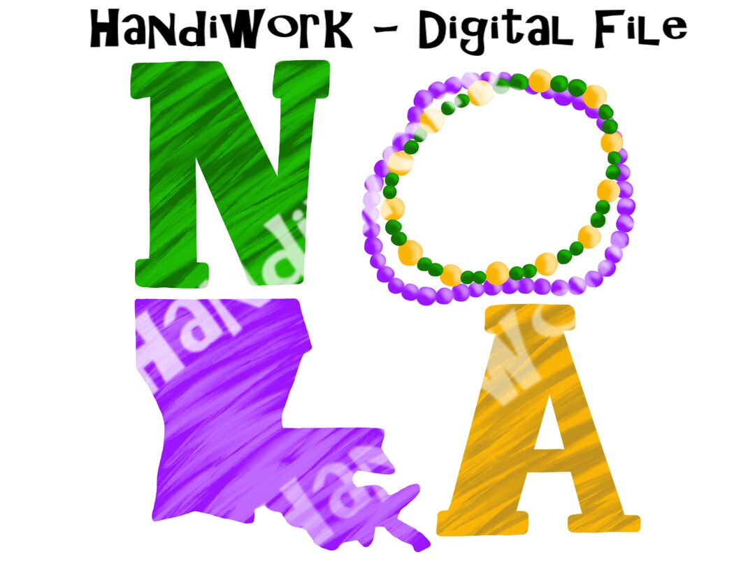 NOLA With Mardi Gras Beads PNG File Painted Mardi Gras NOLA Etsy