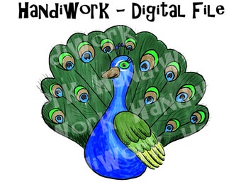 Marker getekend peacock digitaal bestand, peacock clip art, peacock sublimation png, peacock art print, kleurrijk pauw ontwerp, geschilderde pauw
