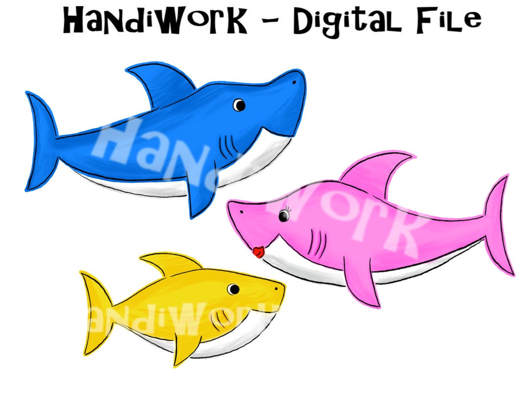 Baby Shark PNG File, Yellow Baby Shark, Watercolor Cartoon Sharks ...