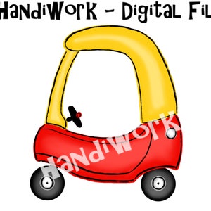 赤と黄色の子供用車の png デザイン、赤と黄色の子供用車の昇華、子供用プッシュカーの png デザイン、かわいい赤と黄色の子供用車のクリップアート
