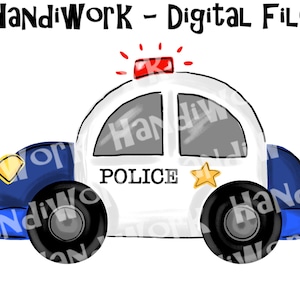 Police car png design, kids simple painted police car design, digital png police car, police car clip art, hand drawn police car for kids