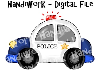Diseño png de coche de policía, diseño de coche de policía pintado simple para niños, coche de policía png digital, clip art de coche de policía, coche de policía dibujado a mano para niños