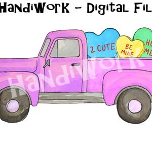 Pink Valentine&#39;s Truck with Hearts PNG File, Valentine&#39;s Day Truck, Watercolor Truck, Valentine&#39;s Sublimation Design, Valentine&#39;s Cardmaking