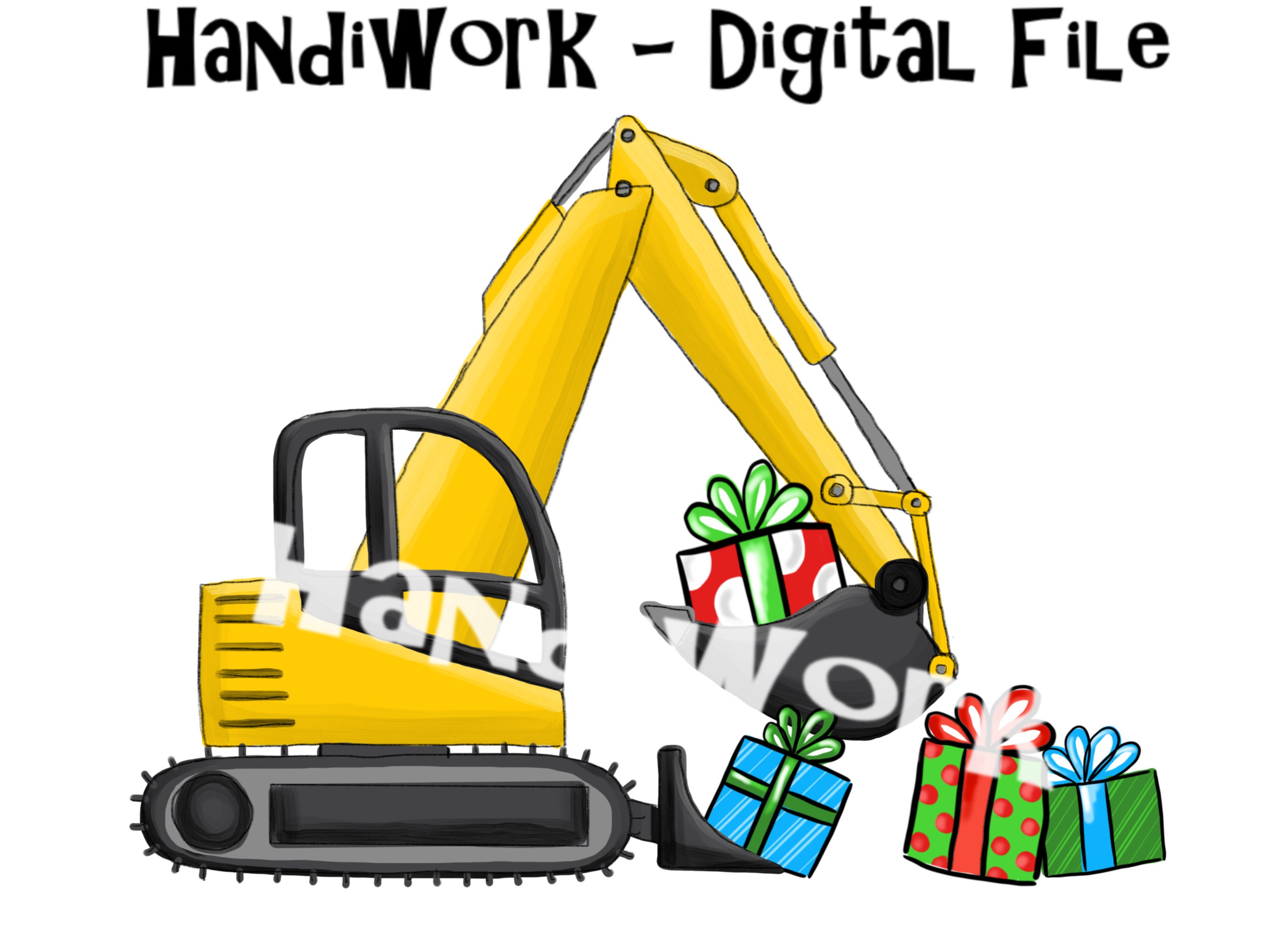 Christmas Excavator Png Design Excavator With Presents | Etsy