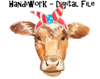 Arquivo PNG de vaca menina de quatro de julho, vaca em aquarela com design de bandana de menina de bandeira, design de dia da independência de vaca, sublimação de quatro de julho de vaca