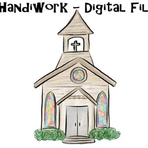 Church PNG Design, Watercolor painted church, Church sublimation design, tan Church clip art, Hand painted church design, Painted church png
