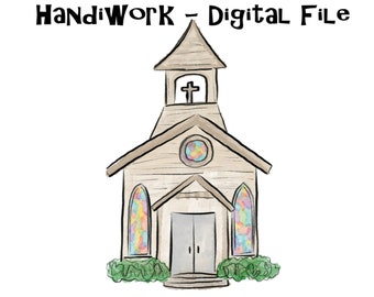 Church PNG Design, Watercolor painted church, Church sublimation design, tan Church clip art, Hand painted church design, Painted church png