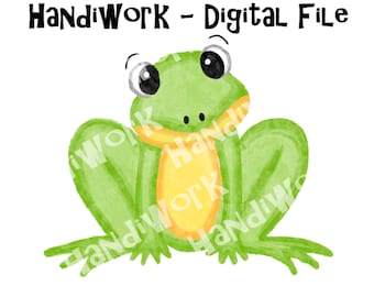 Målad limegrön groda png-design, grön trädgroda sublimering png, söt målad tecknad grodadesign, akvarell barngrodadesign, grodkonst