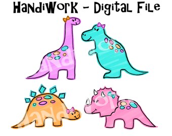 Girly dinosaurs with bows png design, cute colorful girl dinosaurs sublimations, girl dinosaur birthday clip art, girly dinosaur shirt pngs