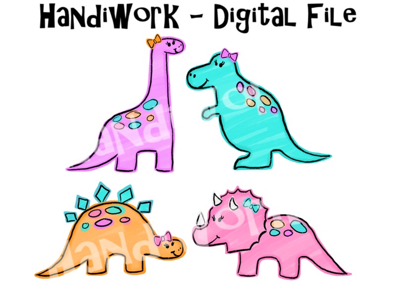 Download Girly dinosaurs with bows png design cute colorful girl | Etsy