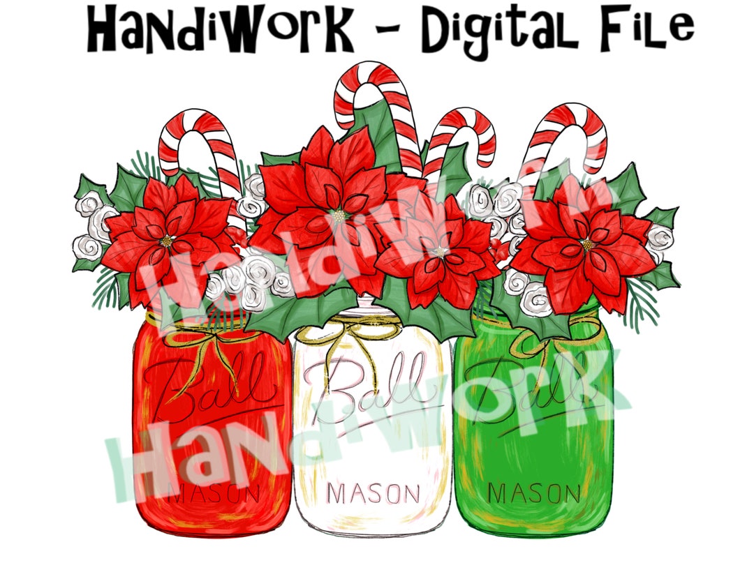Christmas Mason Jars Png Design, Mason Jars With Poinsettia Flowers ...