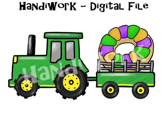 Green Tractor with King cake PNG File, Mardi Gras Tractor, Watercolor Tractor with king cake, Boy Mardi Gras Sublimation Design, Tractor png