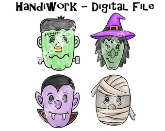 File PNG di simpatici personaggi di Halloween, Sublimazione di Halloween carina, Disegno per bambini di Halloween ad acquerello, Frankenstein carino, Strega carina, Dracula png