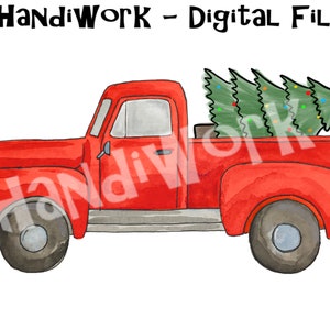 Truck with Christmas tree PNG File, Christmas Truck, Watercolor Truck with tree, Boy Christmas Sublimation Design, old red truck with tree