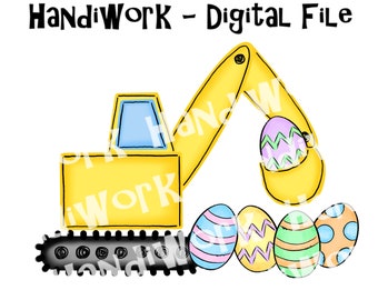 Easter excavator design png, simple excavator with eggs sublimation, watercolor Easter excavator, kids Easter excavator, boys Easter design