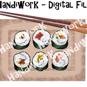 Sushi and chopsticks png design, sushi roll sublimation design, realistic sushi png, painted sushi clip art, sushi roll shirt design png