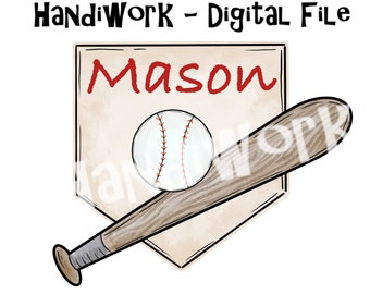 Baseball with Bat PNG File, Watercolor Baseball Design, Baseball with bat and home plate design, Baseball and Bat Sublimation Design