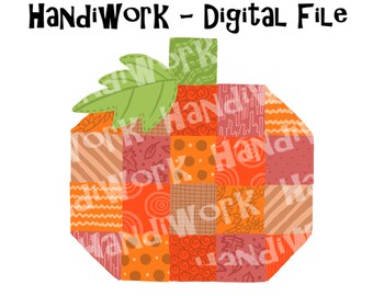 Einzelner Patchwork orange Kürbis png Datei, faux patchwork gequiltet Kürbis Sublimation, genähter Kürbis digitales Design, Stoff Kürbis png