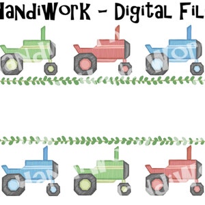 Quilted tractor png digital file, red blue and green tractor pattern add name, block tractor trio design, sublimation tractor