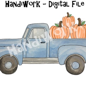 Truck with Pumpkins PNG File, Fall Truck, Watercolor Truck with pumpkins, Boy fall Sublimation Design, Halloween Pumpkin design, blue truck