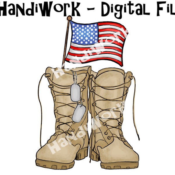 Military boots with American flag png design, painted military boots sublimation, 4th of July Military png file, army boots with flag sub