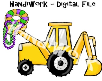 Backhoe Mardi Gras PNG File, Construction Mardi Gras design, Boy Mardi Gras Sublimation Design, yellow Tractor with beads, king cake png