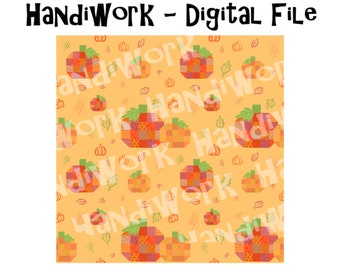 Seamless quilted pumpkin digital design, quilted pumpkin fabric design file, pumpkin seamless design png, fall orange faux quilted seamless