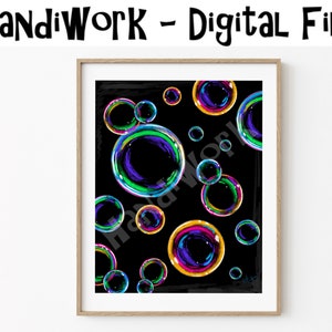 Colorful bubbles digital art print, rainbow bubbles print, bathroom bubbles art print, bubbles art print in 8x10 and 11x14