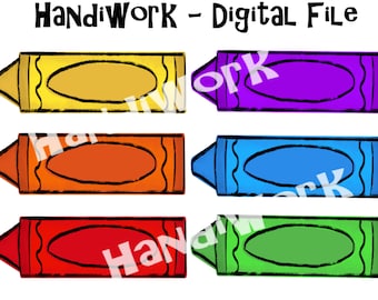 ClipArt di pastelli ad acquerello, pastelli dipinti a sublimazione png, file png di pastelli arcobaleno, clipart di materiale scolastico, sei pastelli disegnati arte