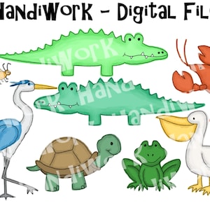 Lindos diseños png de animales de pantano, imágenes prediseñadas de animales de Luisiana, imágenes prediseñadas de animales de pantano, imágenes digitales de animales de pantano para niños, animales de pantano de dibujos animados