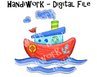 Drawn tug boat png design, simple tug boat sublimation png, kids tug boat design, colorful cartoon tug boat design, boys boat shirt design