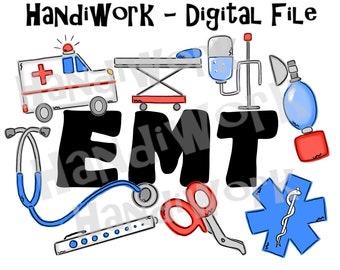 Cute EMT Png design, paramedic EMT sublimation png, watercolor emt clip art, EMT shirt design, ambulance sublimation, emergency medical tech