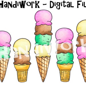 Ice Cream PNG Design, Watercolor ice cream cones, Ice cream sublimation design, Ice cream clip art, summer shirt design, vanilla, chocolate