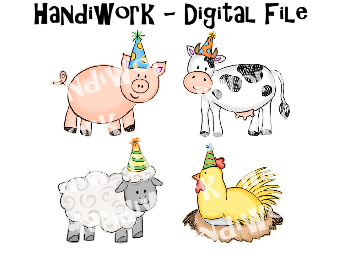 Farm Animal Birthday Clip Art Animals, Cute Farm Animal Digital Designs