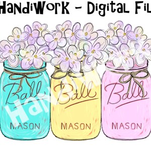 Pastel Mason jars with flowers PNG File, Watercolor jars with flowers, Spring sublimation design, mason jar clip art