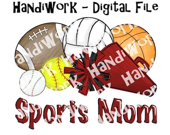 Sports mom png design, sports mom sublimation png, baseball football cheer volleyball softball basketball mom design, all sports mom png
