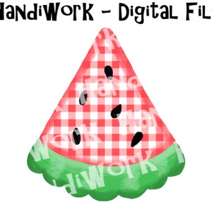 Scalloped gingham watermelon png design, digital painted watermelon png, bright watermelon slice png, summer watermelon shirt design png