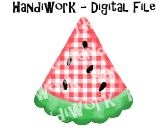 Scalloped gingham watermelon png design, digital painted watermelon png, bright watermelon slice png, summer watermelon shirt design png