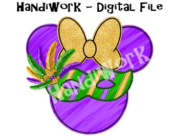Mardi Gras mouse head with bow PNG File, Mardi Gras mouse head design, Girl Mouse head Sublimation Design, Mardi Gras Mouse head with mask